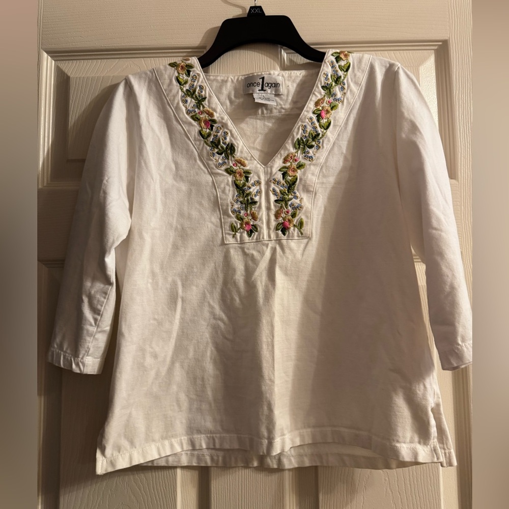 Once Again Floral Embroidered Cream Blouse